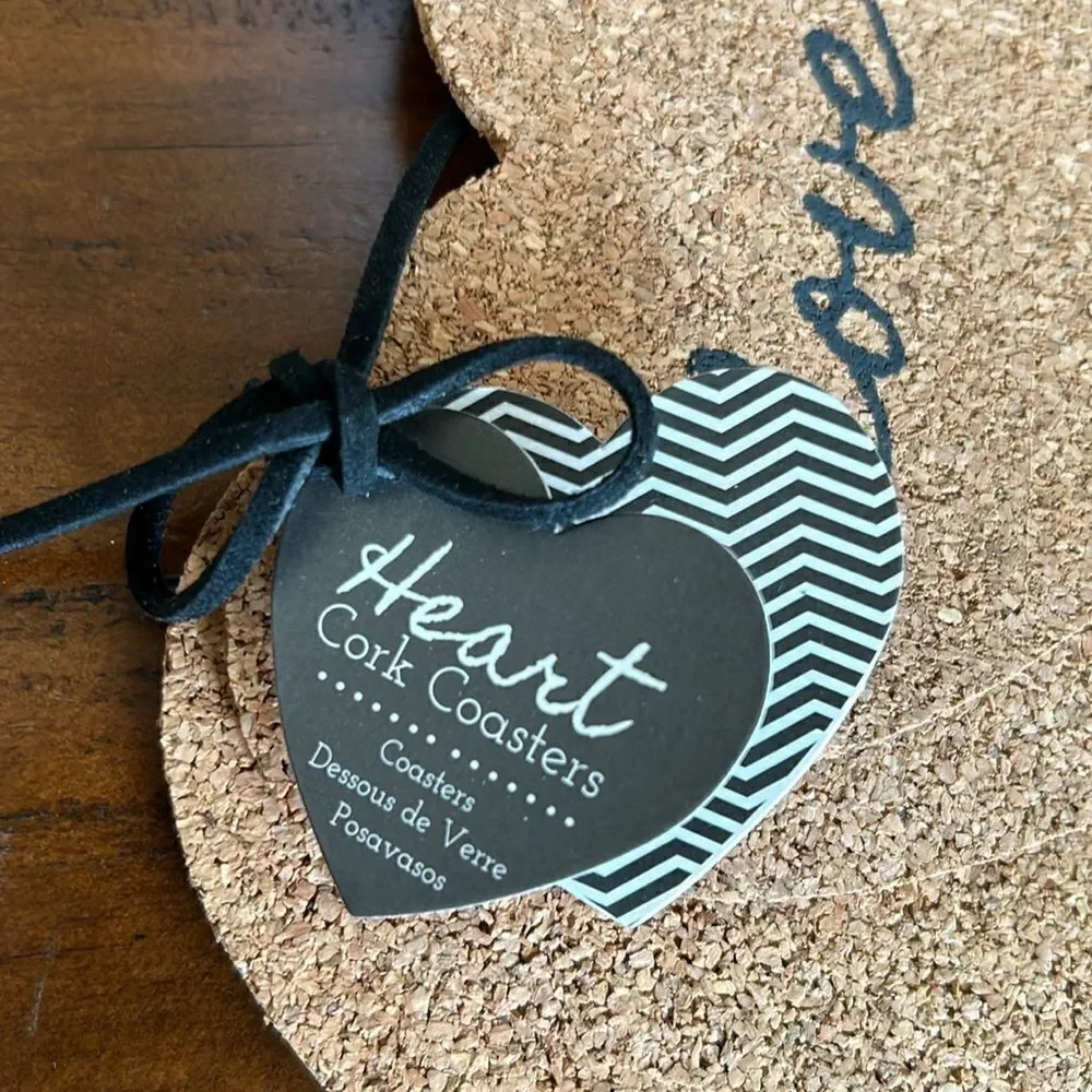 Cork coasters Daisy and Heart total of 8 NWT
